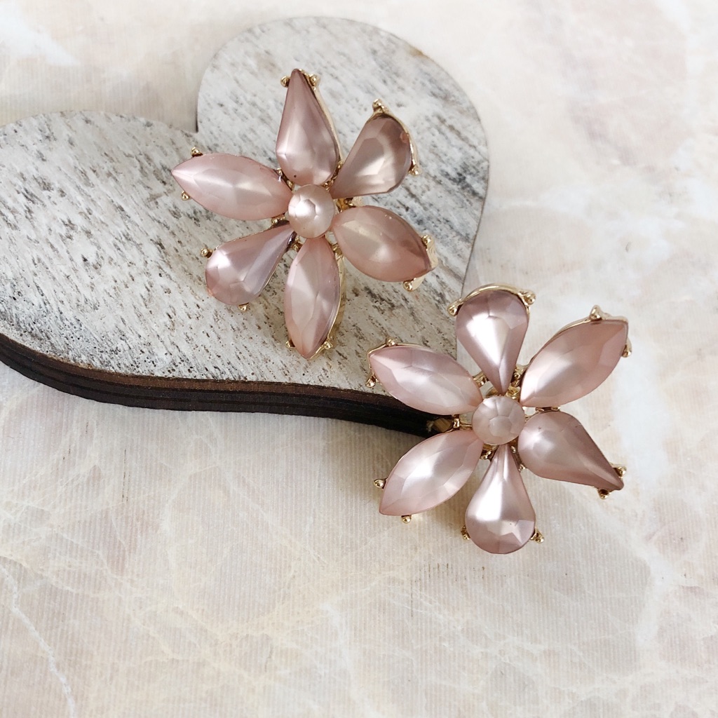 Metal Pink Simulated Crystal Flower Earrings